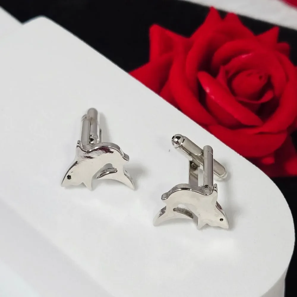 Dolphin Cufflinks Men’s Novelty French Cuff Silver Bullet Back Nautical Gift